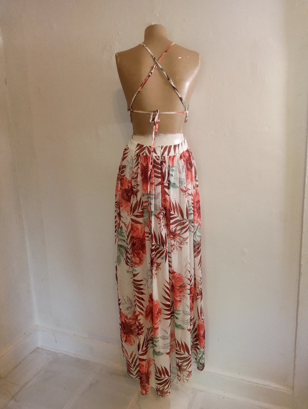Tropical Coral Floral Maxi Skirt